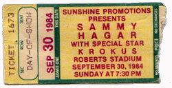 Sammy Hagar - 1984 ticket stub